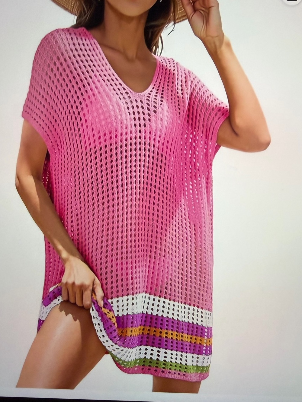 Women’s Pink Crochet Swim Cover-Up Tunic- NWOT- Size L